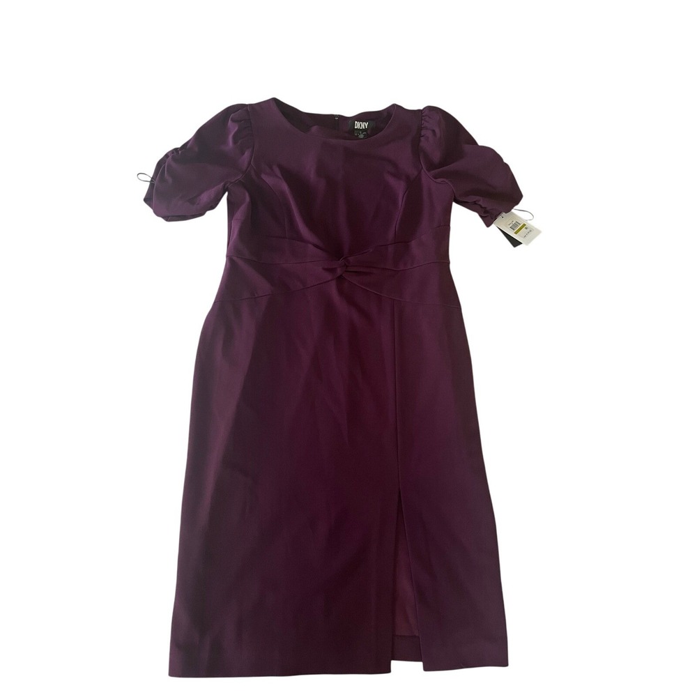 DKNY Plum Midi Dress with Puff Sleeves